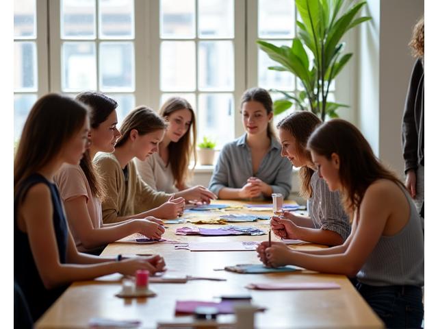 Group of people attending a workshop, focused on crafting or design.